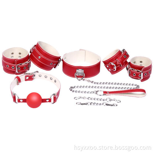 Janpanese Male Sex Adult 5PCS Bondage Kit handcuff ball gag coller and ankle cuff Wholesale